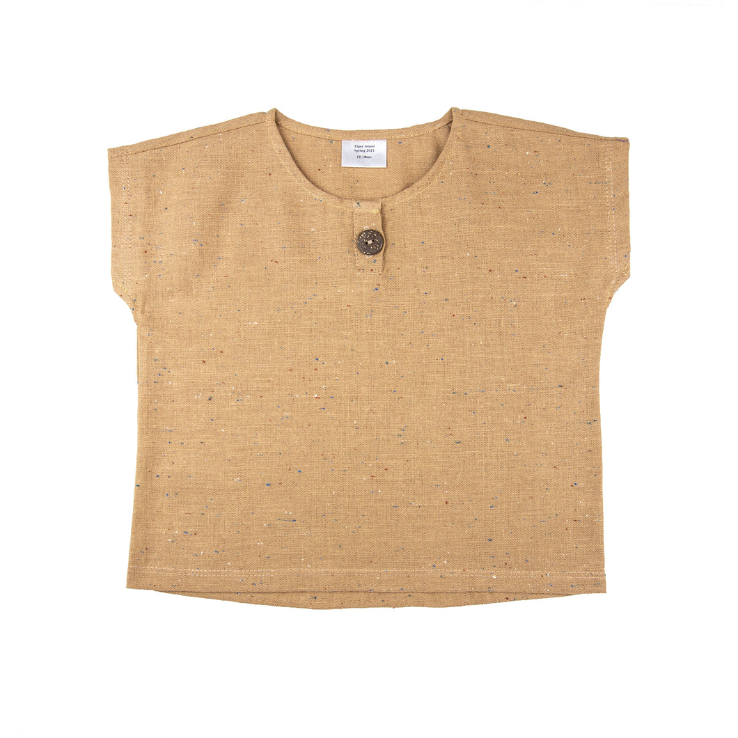 Desert Linen Henley - Mocha Confetti